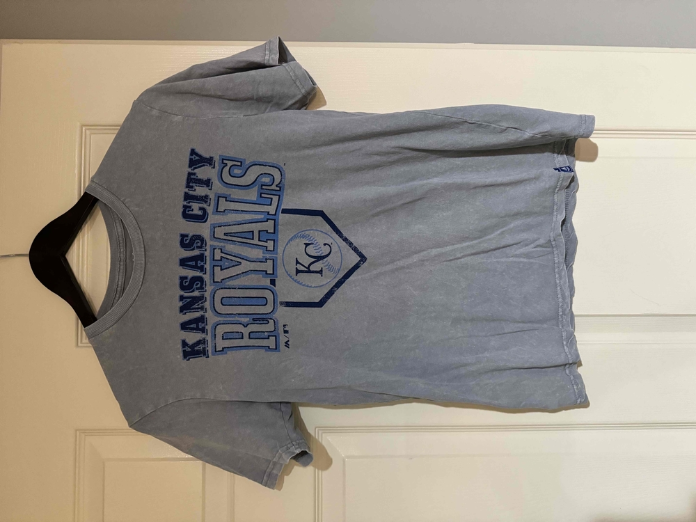Majestic Crew Neck T-shirt Gray Kansas City Royals Baseball Size Large 14/16